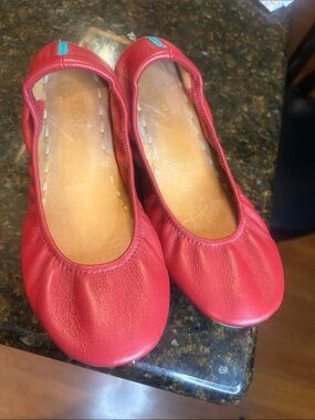 Tieks Red Leather Ballet Flats with Teal Tab